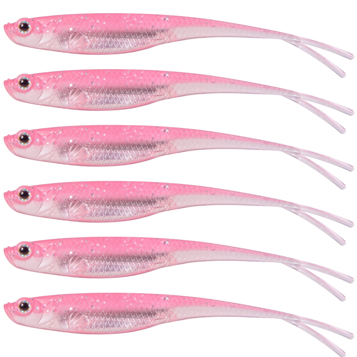 Dr.Fish 5/6pcs Soft Fishing Lures — Saltwater Silicone Fork Tail Drop Shot Baits for Bass, Trout, Pike, Walleye, Weedless
