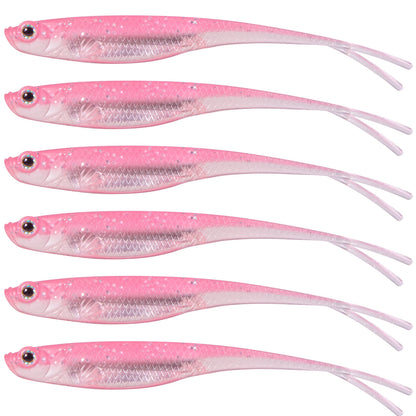 Dr.Fish 5/6pcs Soft Fishing Lures — Saltwater Silicone Fork Tail Drop Shot Baits for Bass, Trout, Pike, Walleye, Weedless