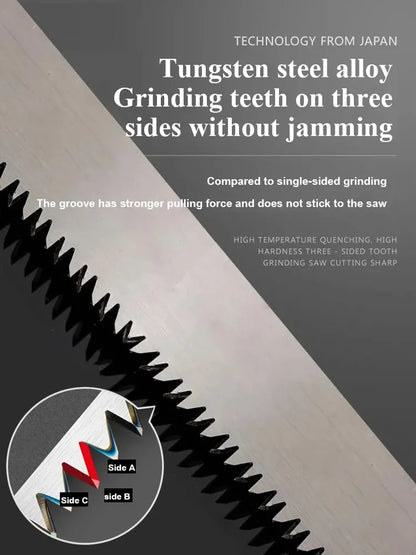 14-Inch Manganese Steel Folding Logging Saw: 3-Sided Tooth Safety Lock for Wood Branches, Tree Trimming, Bamboo Pruning, Bone Cutting