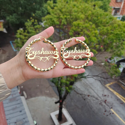 DODOAI Custom Twist Hoop Earrings – Bold Rope Earrings with Personalized Name for Women, Unique Jewelry