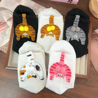 Funny 3D Cat Socks - 4-Piece Set of Quirky Cotton Cartoon Crew Socks for Gifts