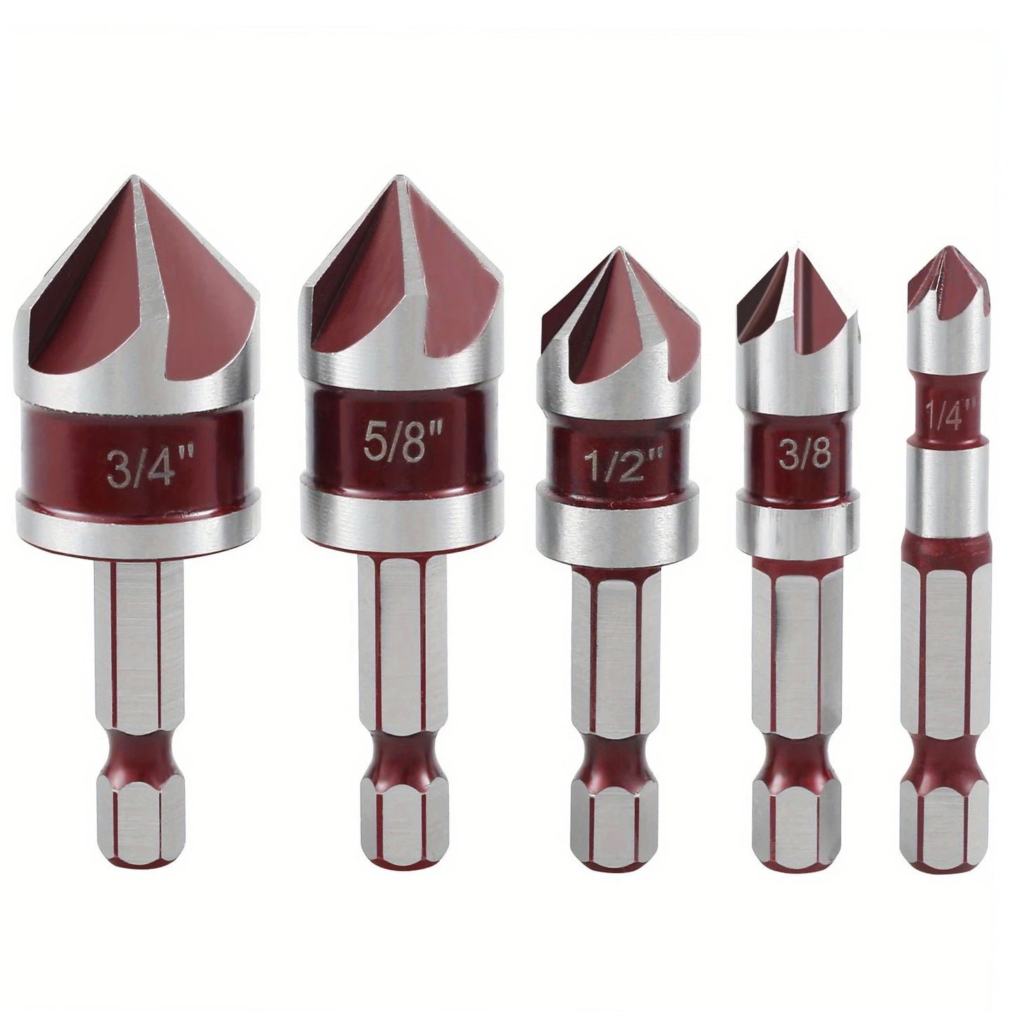 5PCS M35 Cobalt Countersink Drill Bit Set – 82° 5-Flute Hex Shank (1/4") for Metal, Wood & Precision Drilling with Holder