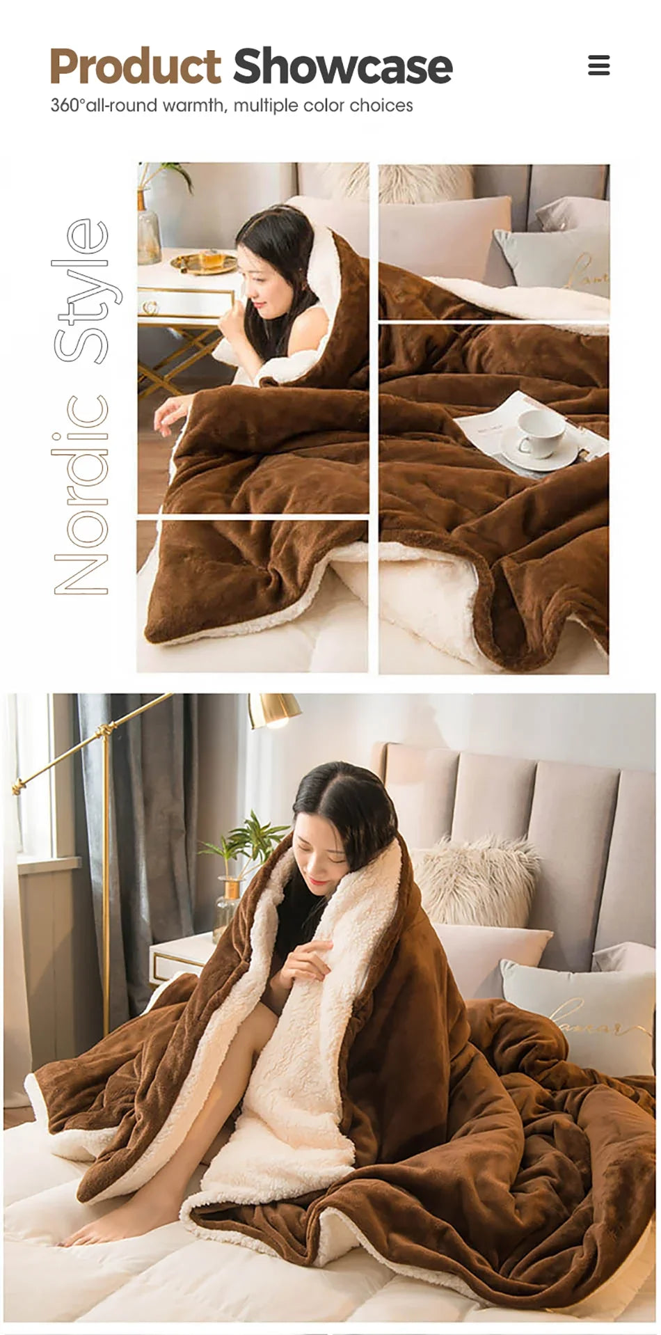 Wool Throw Blanket – Double-Sided Warm Winter Bedspread for Queen Beds & Camping