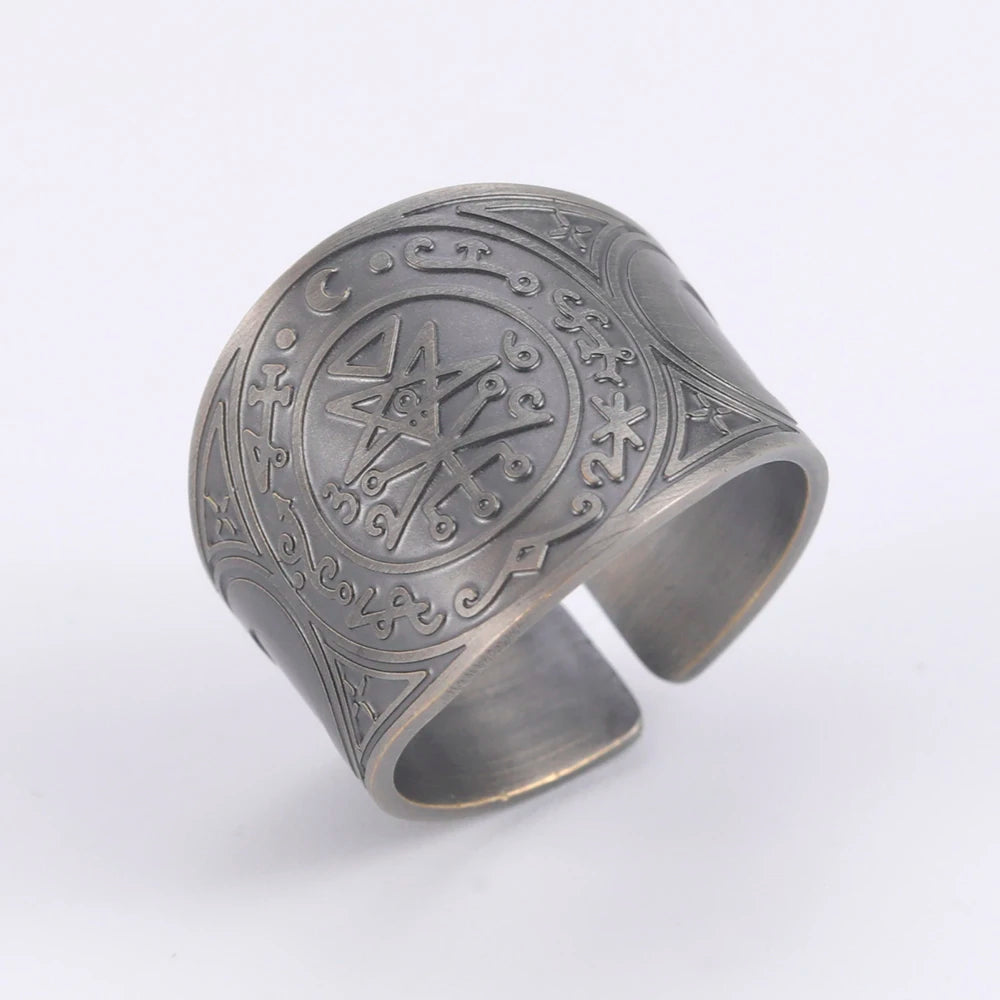 Dawapara 7 Archangels Protection Ring – Metatron Cube, Lilith Symbol, King Solomon Secrets Vintage Amulet Jewelry