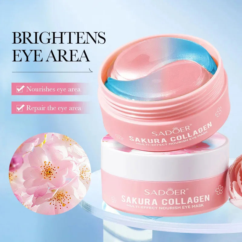 SADOER 60pcs Sakura Collagen Eye Masks — Anti-Dark Circle, Eye Bag Removal, Moisturizing & Firming Eye Patches
