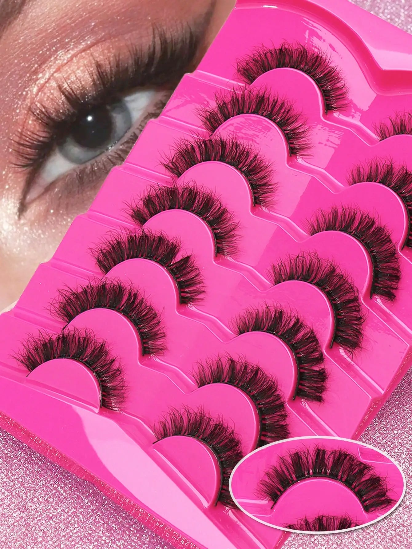 5 Pairs Cat Eye Faux Mink Eyelashes – Winged Long Natural Manga Style False Lashes Makeup Set