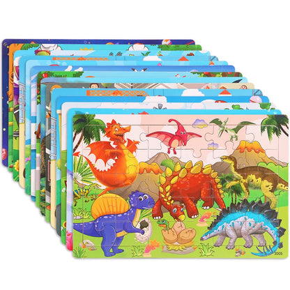 30PCS Wooden Jigsaw Puzzle – Cartoon Animal & Vehicle Educational Toys for Kids