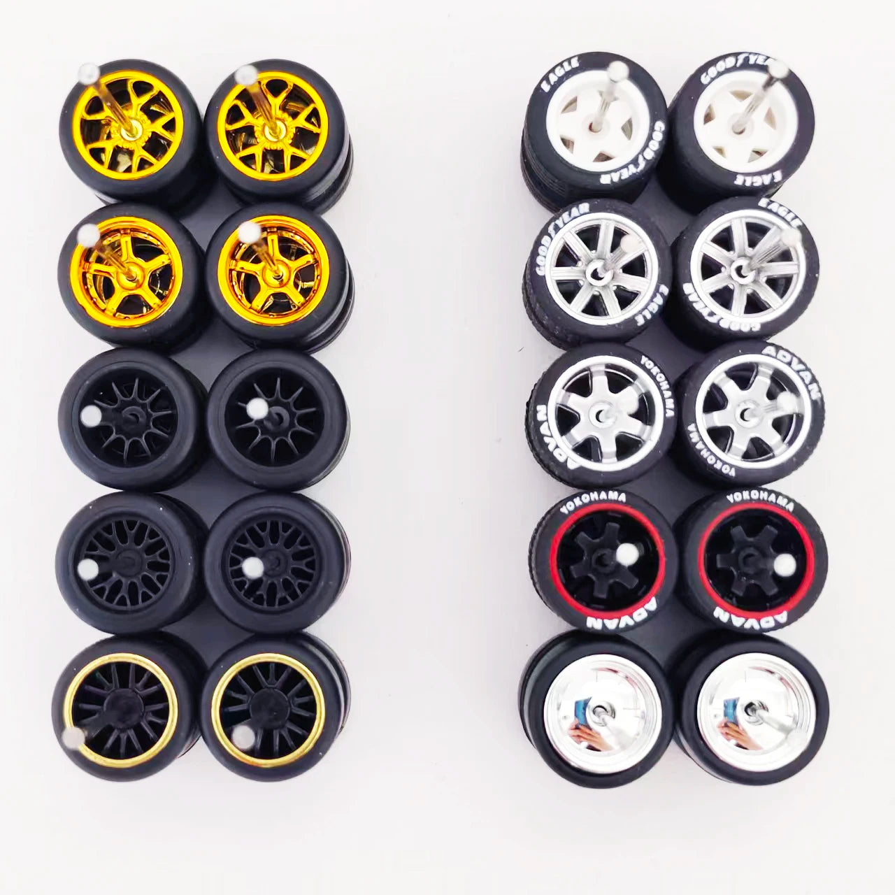 1:64 Alloy Car Wheels & Rubber Tires Set - Replacement Axles for Hot Wheels, Matchbox & Model Cars