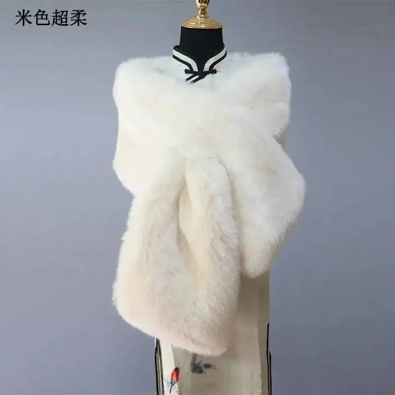 32-Color Luxury Faux Fox Fur Shawl – Women’s Plush Winter Scarf, Wrap & Cape for Wedding & Coat