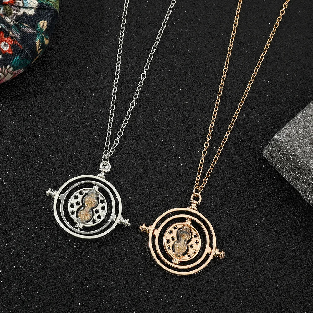 Harried Time-Turner Hourglass Necklace - 360° Rotatable Cosplay Pendant for Magic School Fans and Collectors