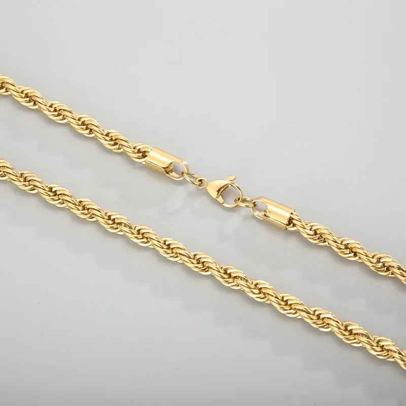 304 Stainless Steel Twist Rope Chain Necklace – PVD Gold Plated, 2-5mm Width for Men & Women, Fashion Accessories