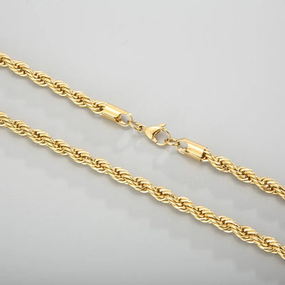 304 Stainless Steel Twist Rope Chain Necklace – PVD Gold Plated, 2-5mm Width for Men & Women, Fashion Accessories