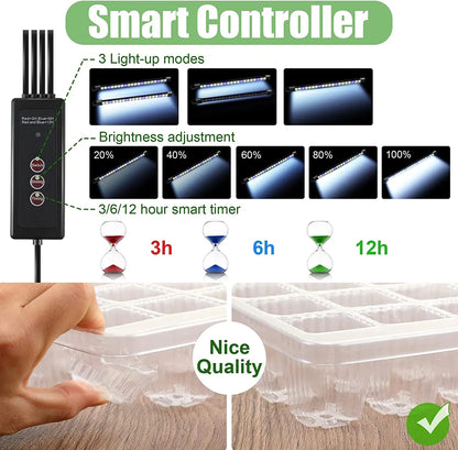 Seed Starter Trays with High Dome Germination Kit - 2 Packs, 80 Cells, 4 LED Grow Lights, Smart Timer & 3 Modes for Home Garden