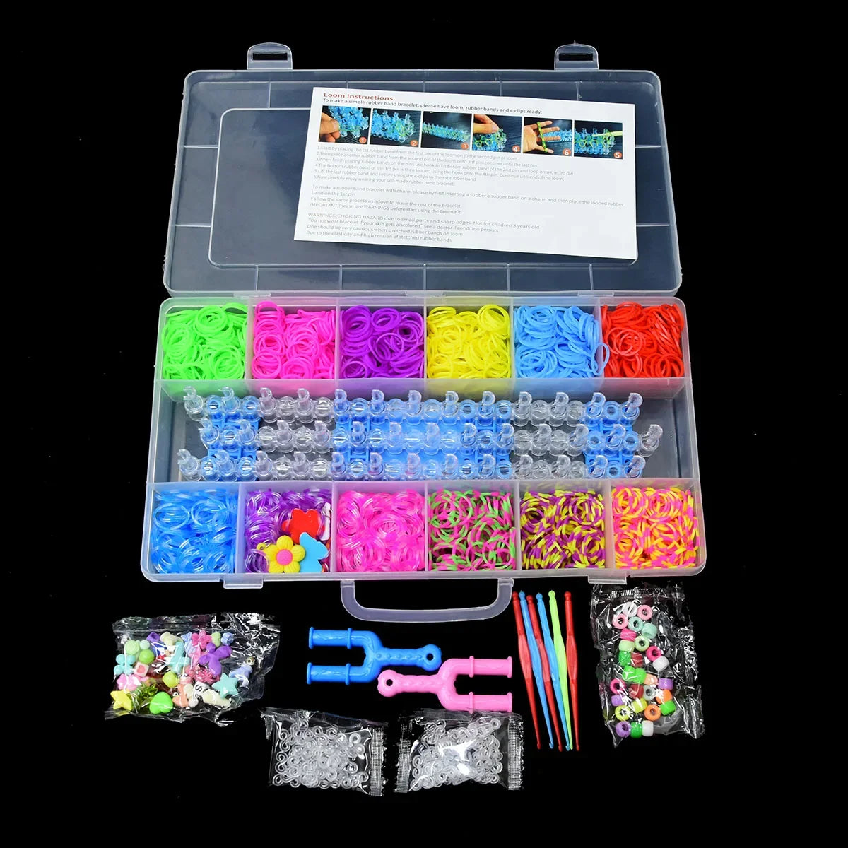 1800pcs Elastic Rubber Loom Bands DIY Kit – Weave Bracelet Craft Set with Storage Box for Kids, Teens & Handmade Gifts