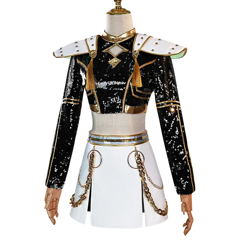 Rumi Zoey Mira Cosplay Costume Wig – Black & Gold Women’s Halloween Party Role-Playing Outfit