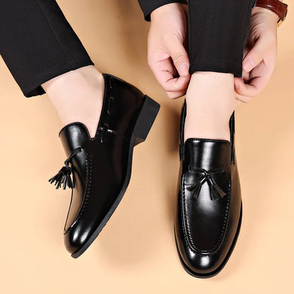 Men’s Leather Dress Loafers - Handmade Slip-On Luxury Business Office and Wedding Shoes Size 48