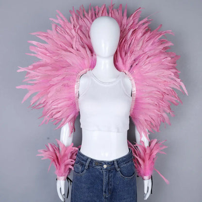 Women’s 2-Piece Feather Shawl Set - Elegant Punk-Style Cosplay Accessories for Halloween, Masquerade Balls, Parties, and Carnivals