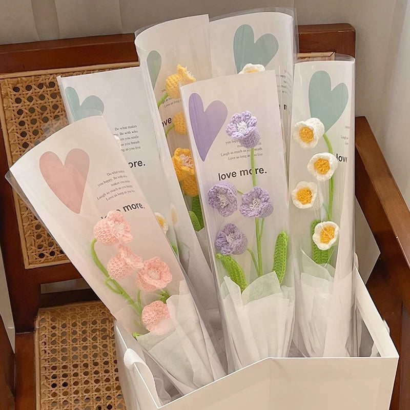 5/10PCS Transparent Flower Wrapping Bags – Gift Packaging with Handle for Weddings, Birthdays, Candy & Flower Box Decor