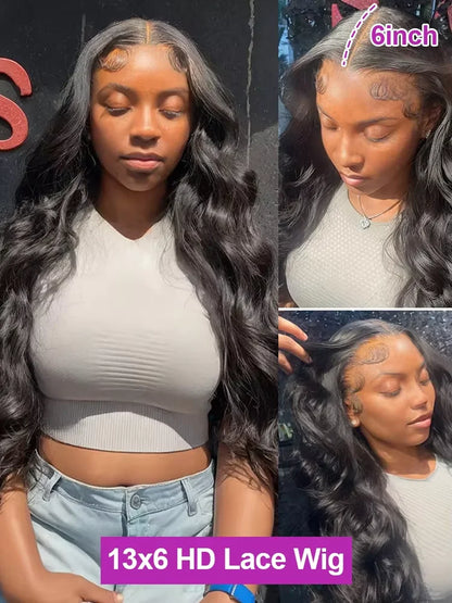 250% HD Remy 13x6 Body Wave Lace Front Wig – 30/40 Inch Pre-Plucked Transparent Brazilian Lace Frontal Human Hair Wig for Women