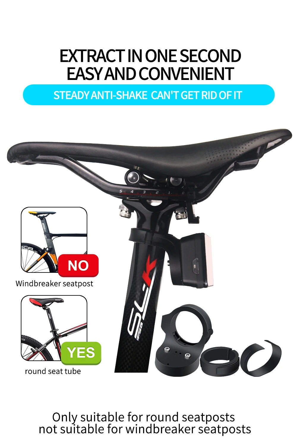 CYCLAMI Bicycle Lamp Mount — Bike Seatpost Bracket & Taillight Holder for Garmin Varia Radar RVR315, RTL510/515/500