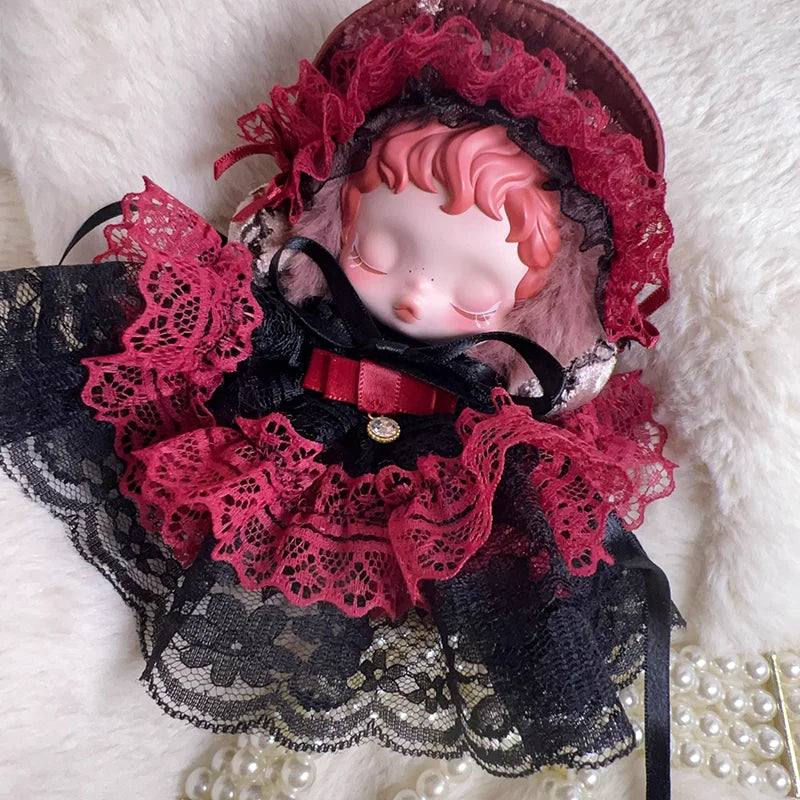 10cm Skullpanda Doll Clothes – Vintage Princess Dress Set with Headwear, Winter Symphony Series