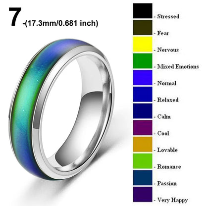 Stainless Steel Mood Ring - Color Changing Emotion Temperature Ring for Women Men Couples Fashion Jewelry