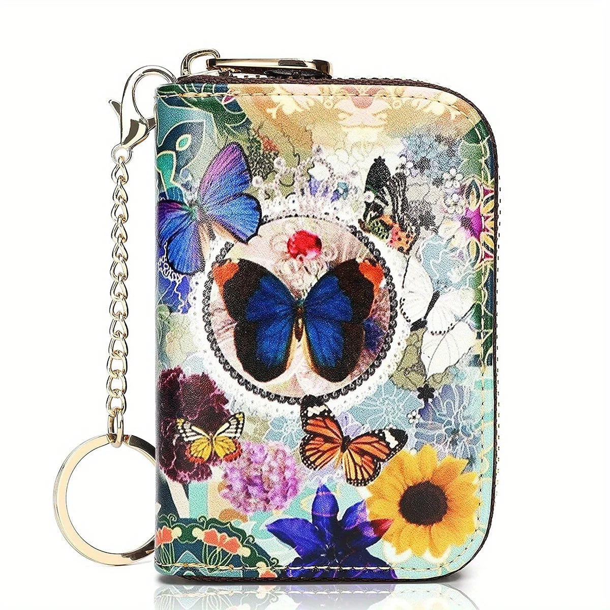 RFID Leather Card Holder Wallet with Zipper & Key Ring – Slim Credit Card Case & Coin Purse for Men and Women