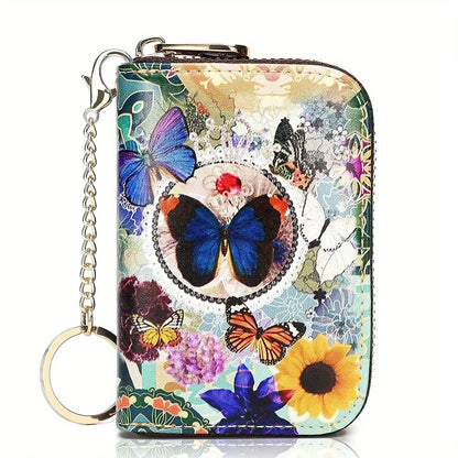 RFID Leather Card Holder Wallet with Zipper & Key Ring – Slim Credit Card Case & Coin Purse for Men and Women