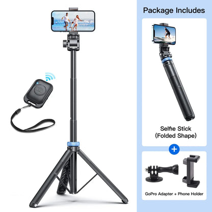[Newest] Selfie Stick Tripod with Wireless Bluetooth Remote – For GoPro, Insta360, DJI Action Camera & Smartphones