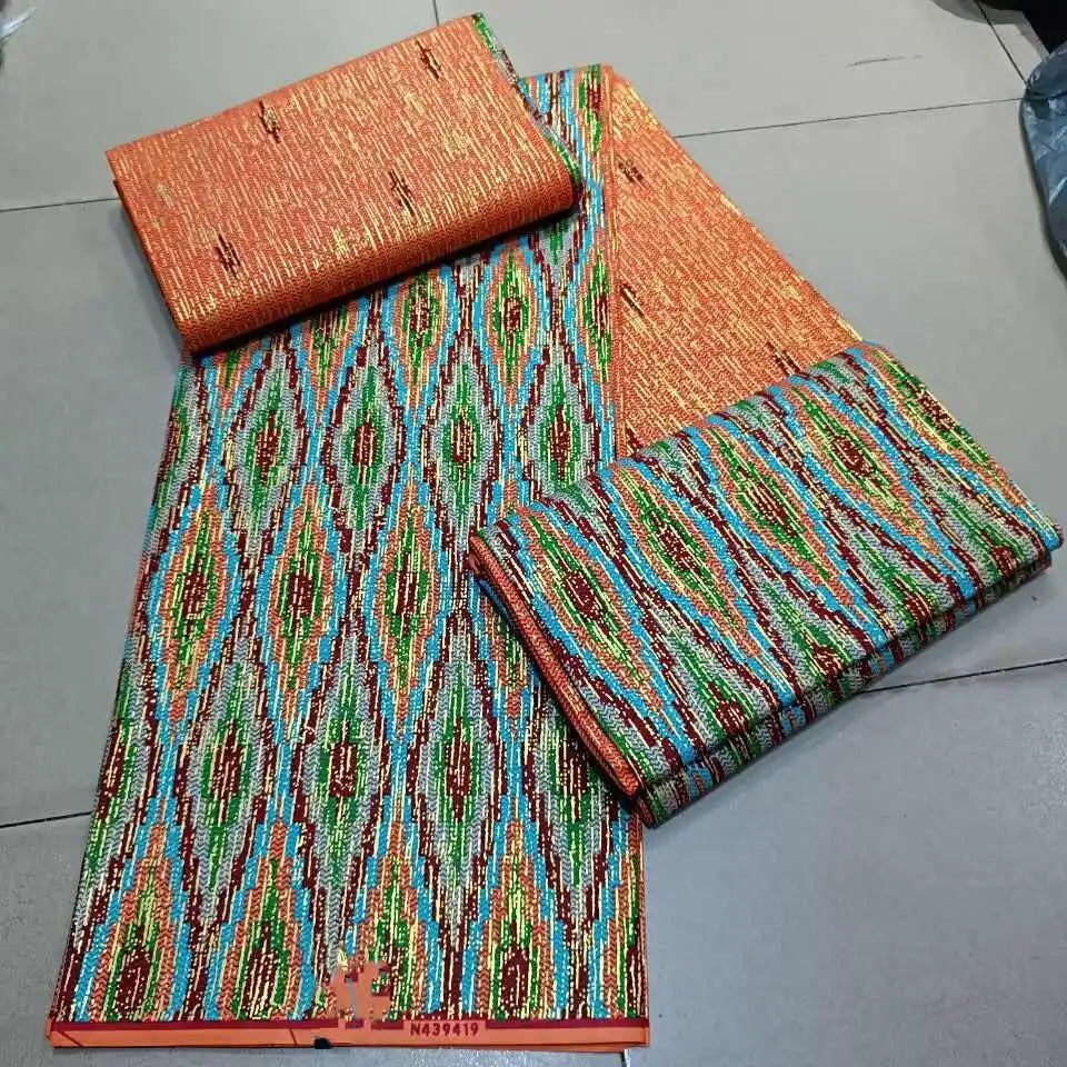 Real Ankara Wax Lace Fabric - 100% Cotton Nigerian Gold Print, 6 Yards Ghana Style Party Dress Material