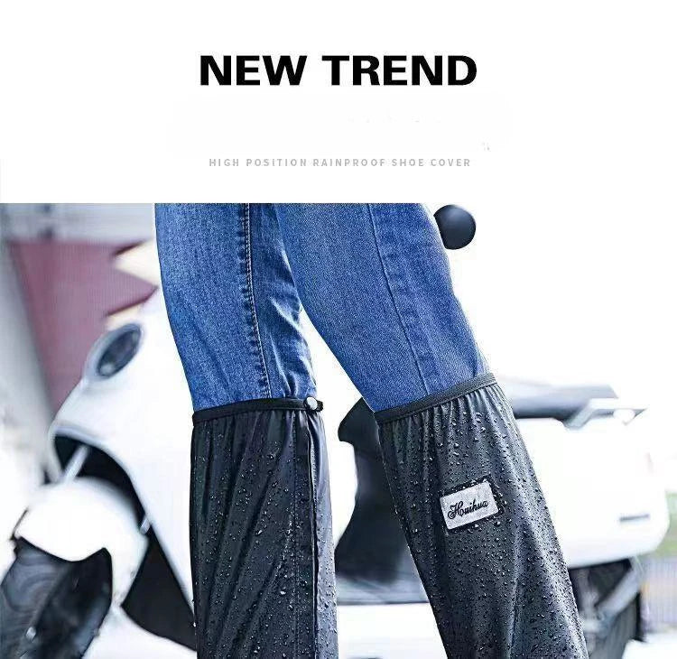 Black Waterproof Rain Boot Covers – High-Top Shoe Covers with Reflector for Motorcycle, Bike & Outdoor Use (Men & Women)