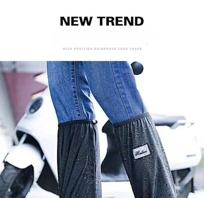 Black Waterproof Rain Boot Covers – High-Top Shoe Covers with Reflector for Motorcycle, Bike & Outdoor Use (Men & Women)