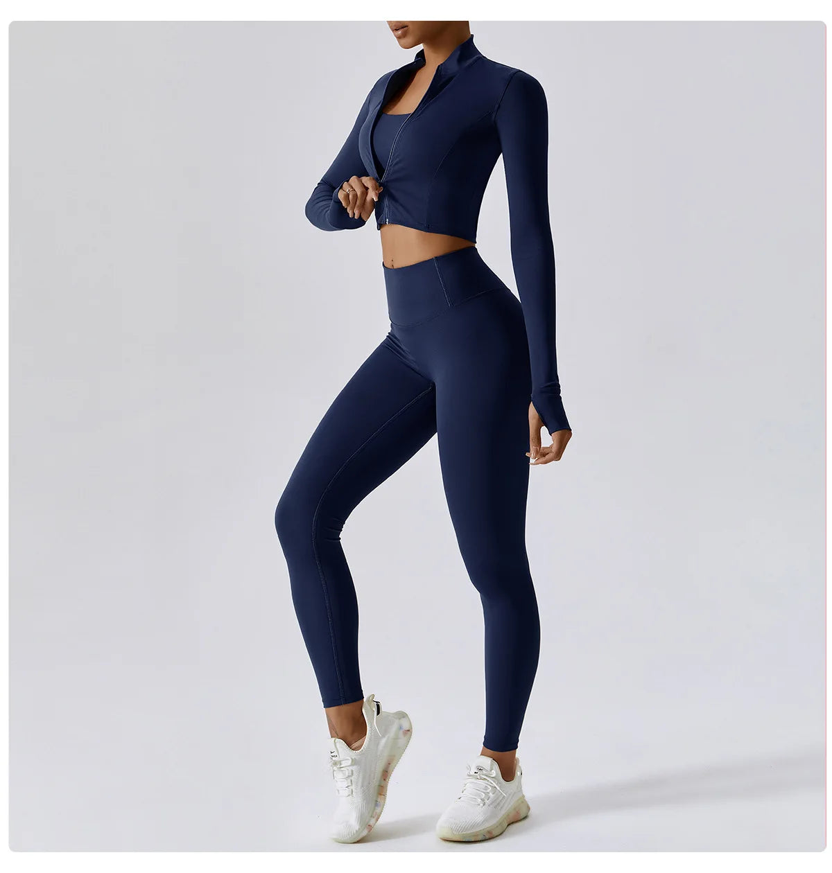 3PCS Women’s Yoga & Workout Set – Long Sleeve Zipper Top with High Waist Leggings Fitness Sportswear