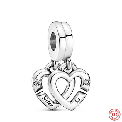 Europe 925 Silver Family Charm Pendant - Boy, Girl, Mom & Sisters Bead for Pandora Bracelet, Sparkling Dangle Jewelry