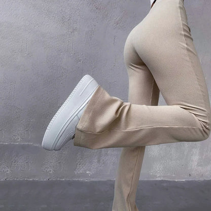 BUILDINGB Autumn High Waist Solid Trousers: Hip-Wrapping Elasticated Embossing for Versatile Daily Wear - Casual Women's Pants