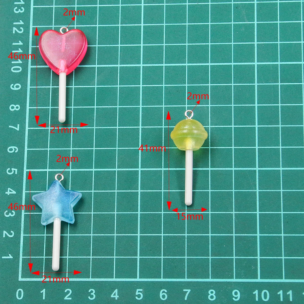 10pcs 3D Candy Charms - Star, Heart & Lollipop Pendants for DIY Keychains, Bracelets, Earrings & Jewelry Making