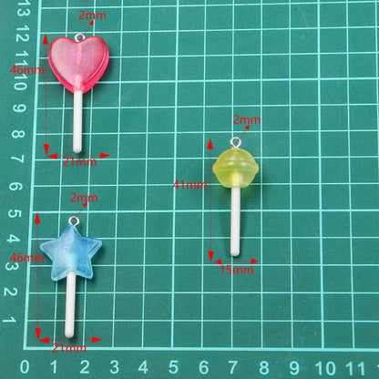 10pcs 3D Candy Charms - Star, Heart & Lollipop Pendants for DIY Keychains, Bracelets, Earrings & Jewelry Making