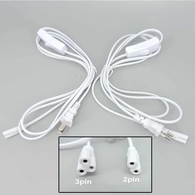 2/3 Pin AC Switch Cable – ON/OFF Power Extension Wire for T5/T8 LED Tube Lighting with EU/US Plug Connector