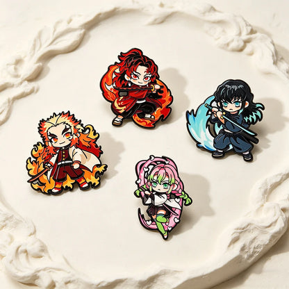 Demon Slayer Kimetsu no Yaiba Enamel Pins 4-Piece Set - Hashira & Yoriichi Anime Collectible Brooches for Backpacks and Bags
