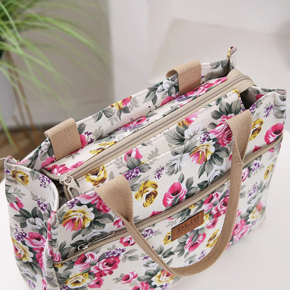 Women’s Floral Print Canvas Tote Bag – Portable Lunch Bag Casual Handbag Bento Mommy Bag for Picnic & Travel