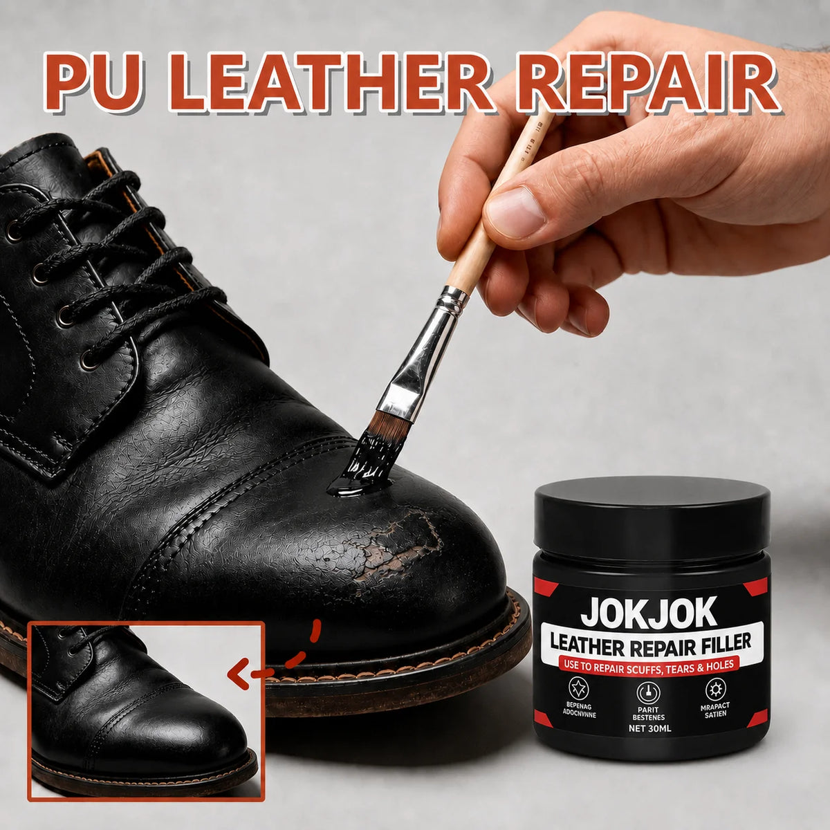 JOKJOK Leather Repair Filler 30ml - Black PU Vinyl Paste for Car Seats, Sofas, Shoes, Scratches, and Cracks