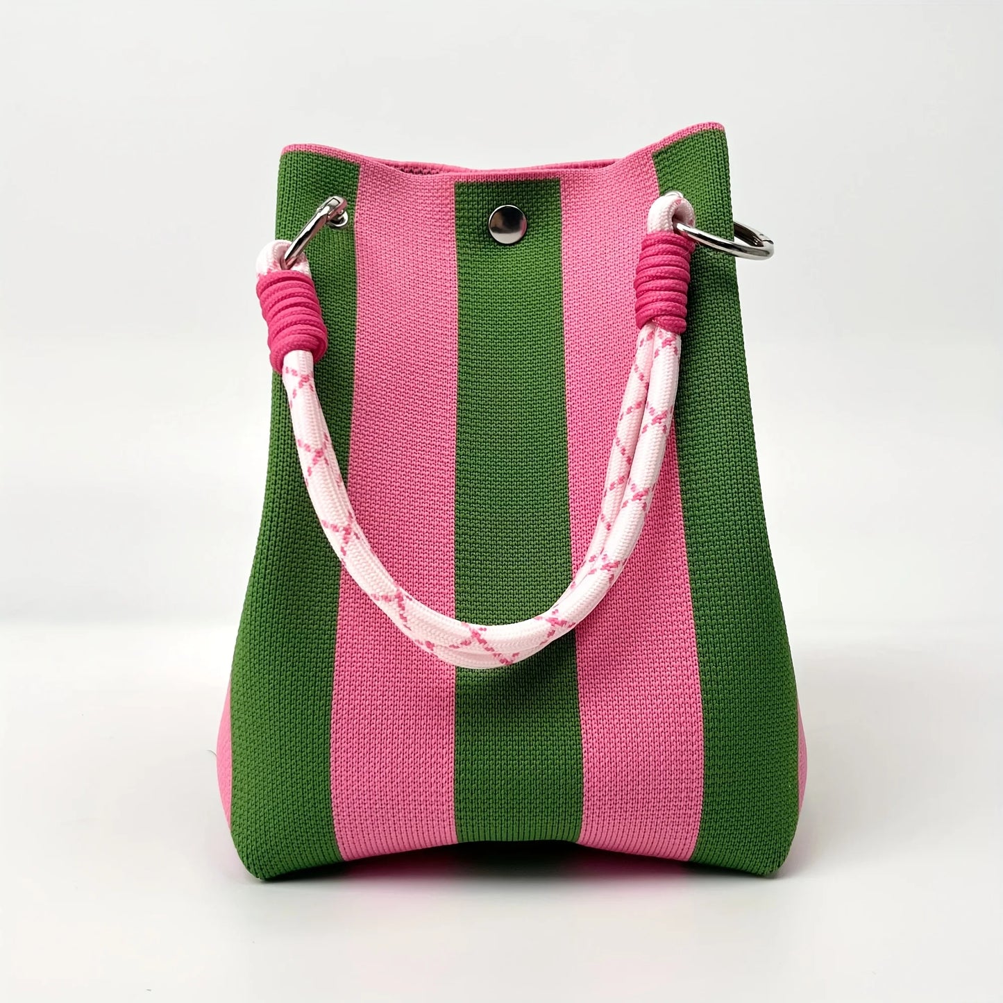 2025 Retro Floral Knitted Handbag – Mixed-Color Tote Bag with Safety Clasp Closure