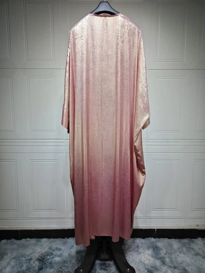 Women’s Shiny Satin Open Kimono Abaya – Luxury Dubai Ramadan Muslim Kaftan Dress