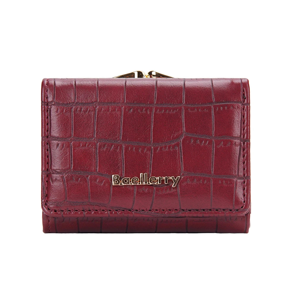 Baellerry Short Women’s Wallet — Crocodile Pattern Coin & Card Holder with Photo Slots, Hasp Purse for Girls