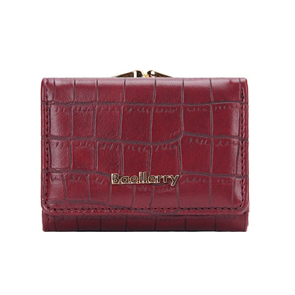 Baellerry Short Women’s Wallet — Crocodile Pattern Coin & Card Holder with Photo Slots, Hasp Purse for Girls