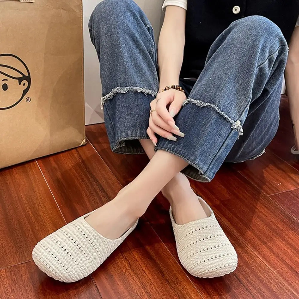 Women’s Breathable Hollow-Out Slippers - Lightweight Flat Anti-Slip Half Shoes