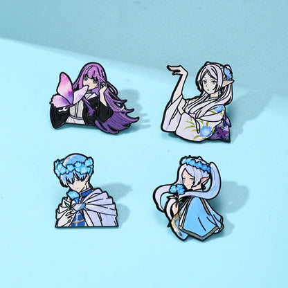 4-Piece Frieren: Beyond Journey’s End Enamel Pin Set - Anime Brooches Featuring Frieren, Fern & Stark for Backpacks & Gifts