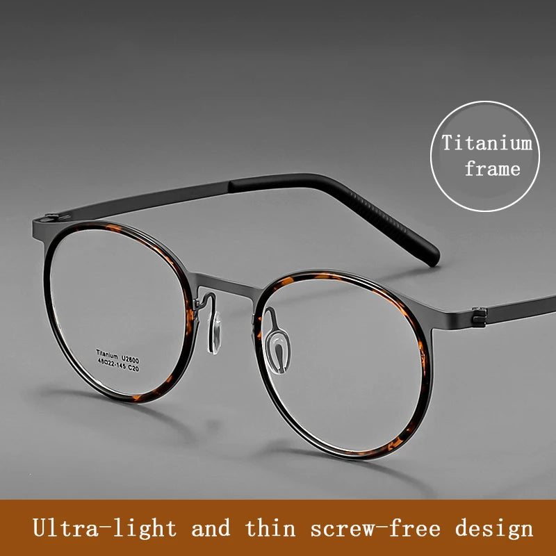 Retro Round Frame Blue Light Blocking Reading Glasses for Men – Ultra-Thin Screw-Free Metal Business Eyewear with Eye Protection Lens