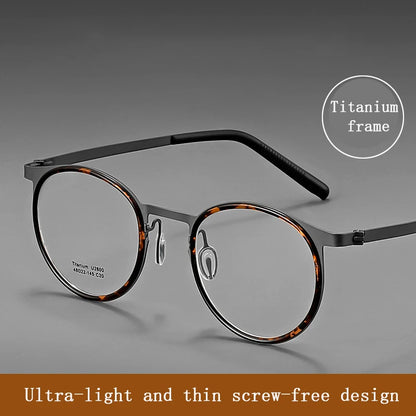 Retro Round Frame Blue Light Blocking Reading Glasses for Men – Ultra-Thin Screw-Free Metal Business Eyewear with Eye Protection Lens