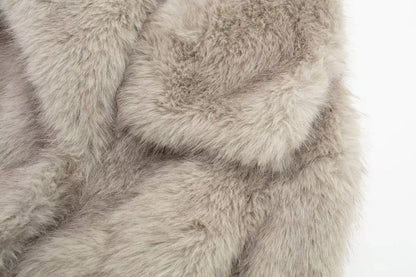 TRAF 2024 Women's Cropped Faux Fur Jacket – Chic Lapel Collar, Long Sleeve, Front Snap-Button Thick Coat